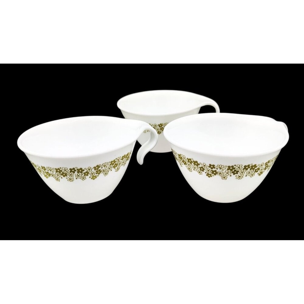 Coffee Cups Spring Blossom Green Crazy Daisy Corning Ware Vintage Lot of 3